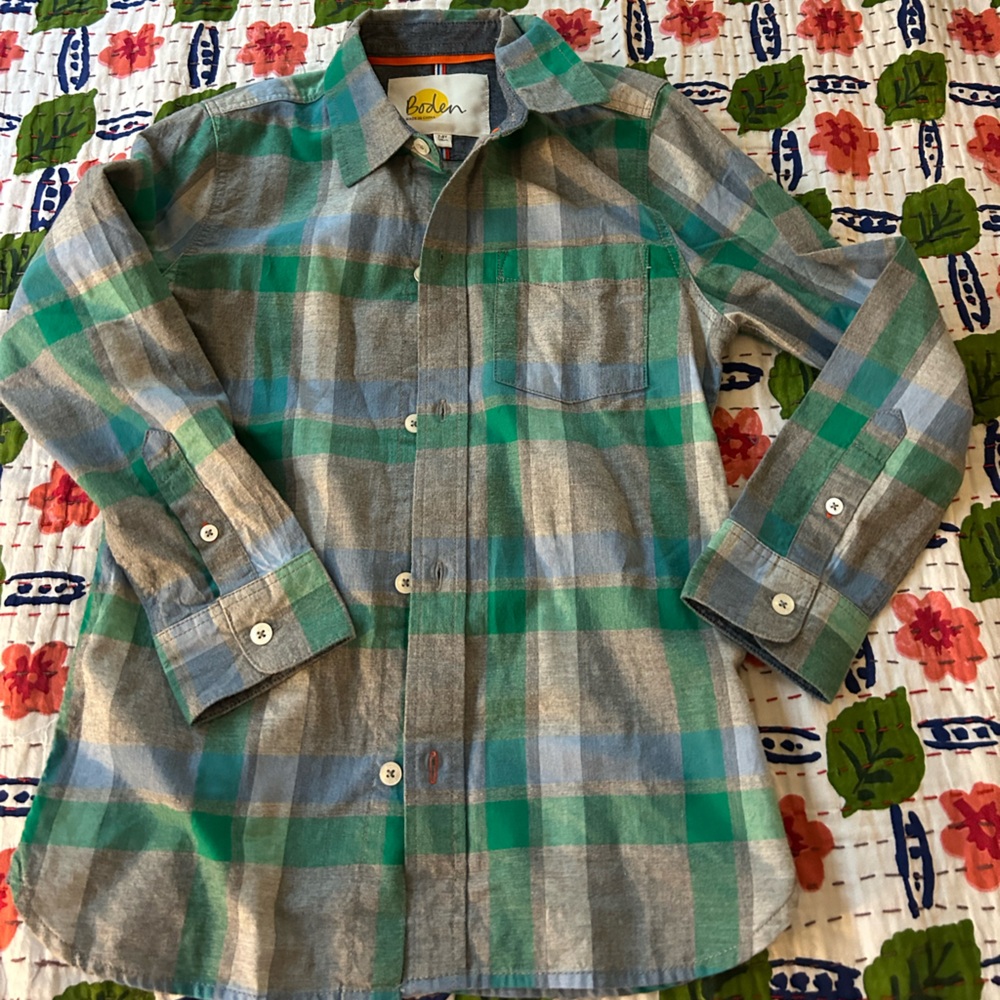 Boden boys Green and Gray Checkered Shirt size 7